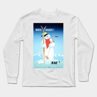 Vintage Travel Poster New Zealand Winter Holidays Fly NAC Long Sleeve T-Shirt